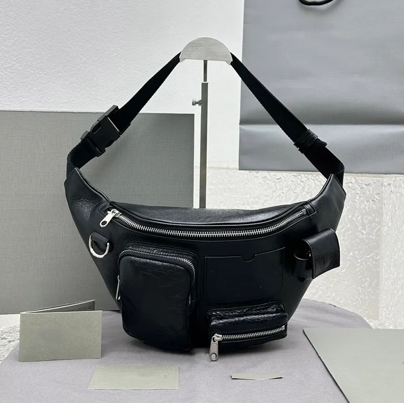 Men Waist Bag Crossbody Bags Man Handbag Designer Luxury Bag Headphone Bag Purse Top Mirror Quality Fine Grain Sheepskin Silver Metal Adjustable Nylon Buckle Tote