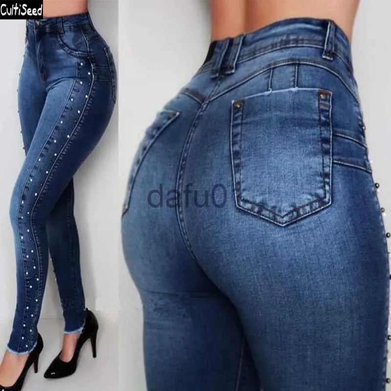 Kadınlar kot bayan kült denim kot pantolon pantolon pantolonlar kadın yeni moda yüksek bel matkap boncuk bayanlar push yukarı ince kalça dişi kalem pantolon x0914