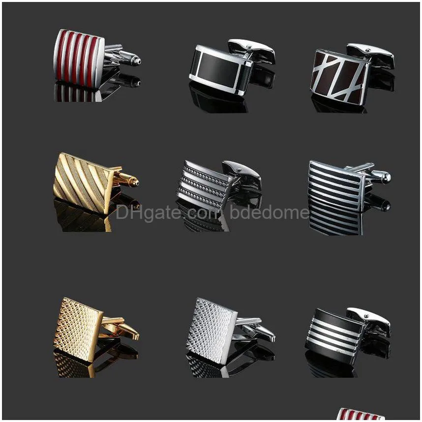 Cuff Links Stripes Mens Shirt Metal Brass Enamel Cufflinks Casual Business Suit Gold Plating Sleeve Button For Men Fashion Jewelry Wil Dhe92