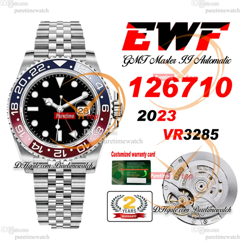 EWF GMT Pepsi 12671 VR3285 Автоматические мужские часы Красный Синий Керамический безель Черный циферблат Маркеры Сталь 904L Юбилейный стальной браслет Super Edition Puretimewatch 03