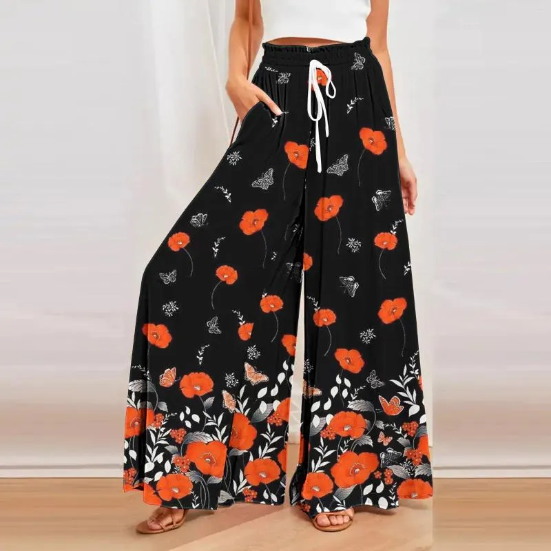 Pantalones de mujer con estampado de flores de anacardo 3D, playa informal transpirable para primavera/verano 2023, práctica de Yoga de pierna ancha de gran tamaño