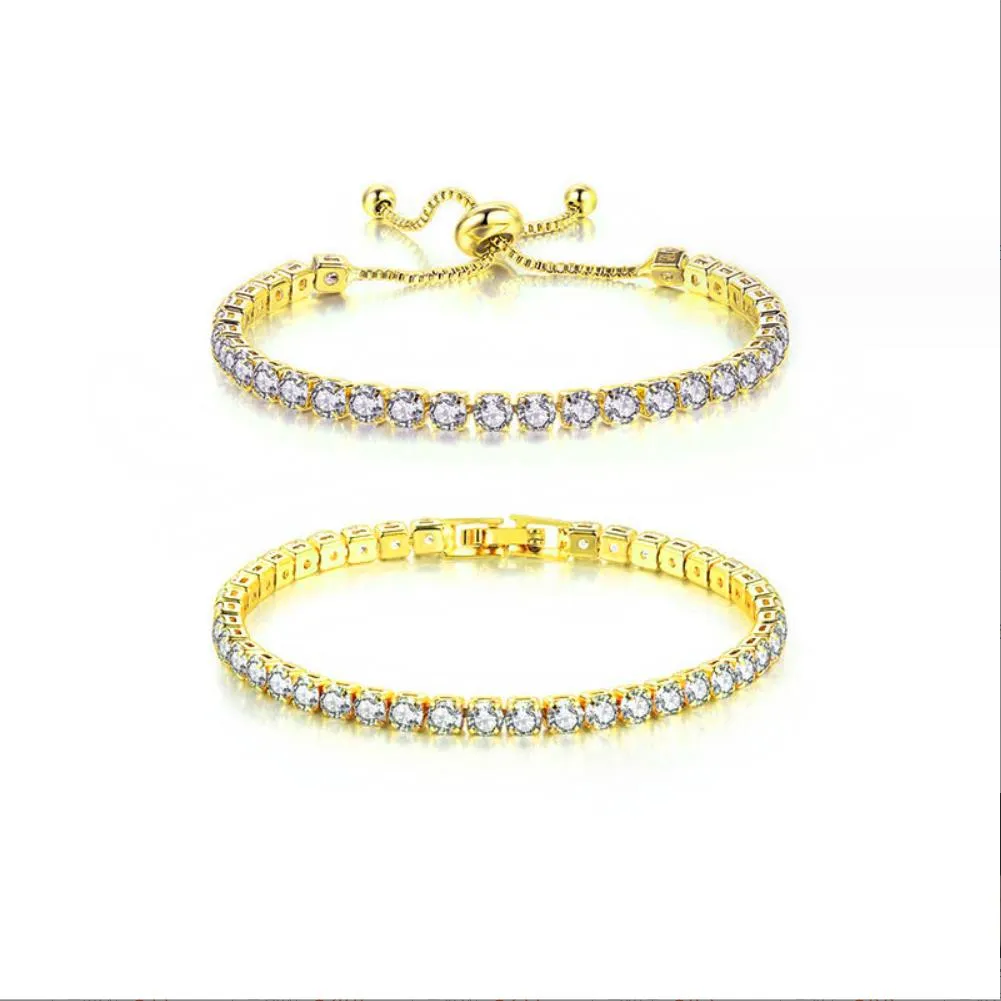 Hip Hop style men bangle chains strand bracelets for women pulseiras bijoux Golden crystal bracelets