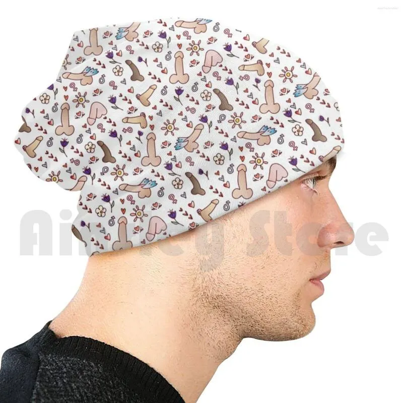 Berets Pattern Beanies Pullover Cap Comfortable Adult Funny Repeat All Over Dildo Cock Ball Mens Female