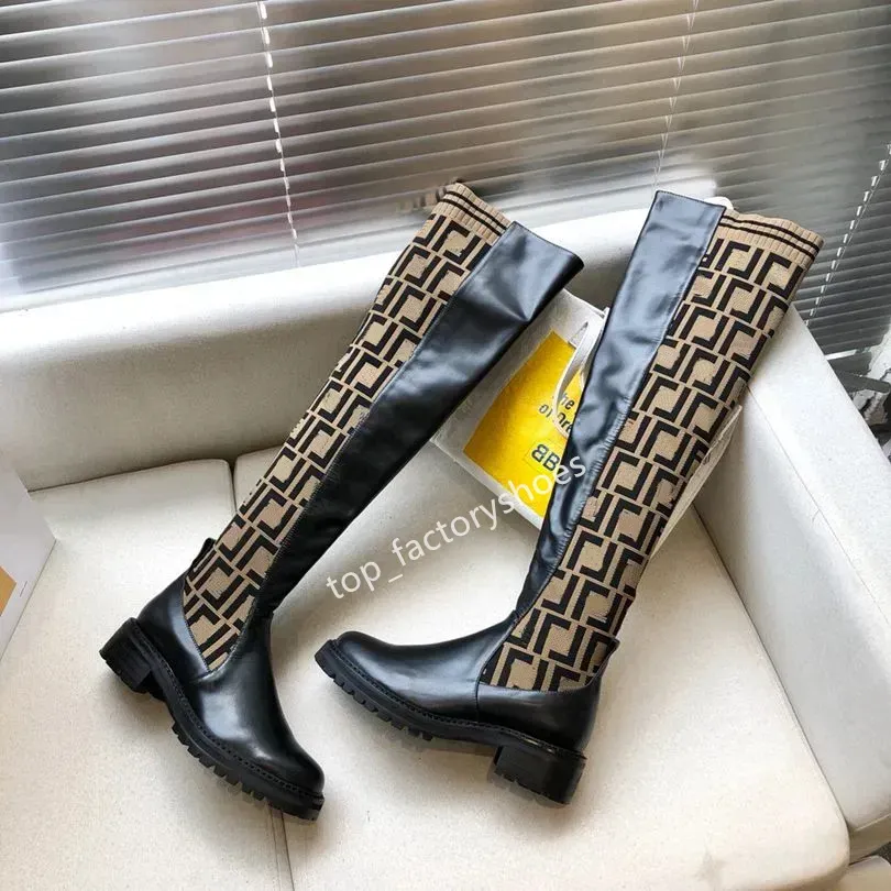Luxury Designer Over The Knee Knit Ladies Knee High Boots With Letter Print For Women Sexy Leather Ankle Shoes From Factory Kingremit01 Bulk 95.54 DHgate.Com
