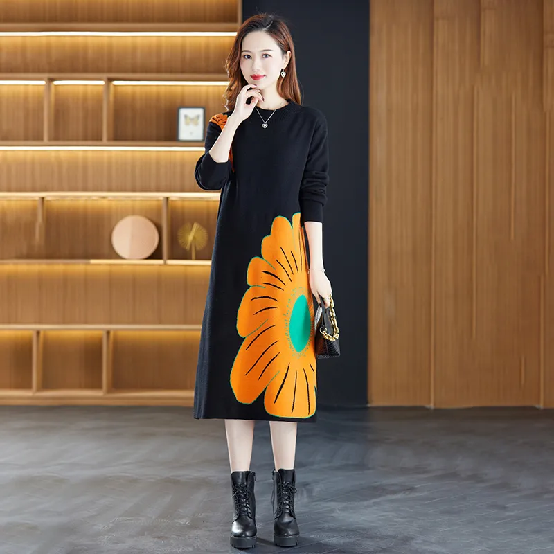 DHgate.com:Luxury Floral Jacquard Knitted Sweater Dress | Soft 