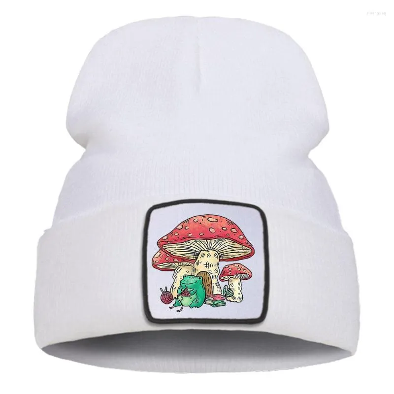 Boinas Sombrero de punto Cottagecore Rana estética Tejer cerca de la casa de la seta Sombreros de moda Sombreros plegables de algodón punk de invierno para hombre