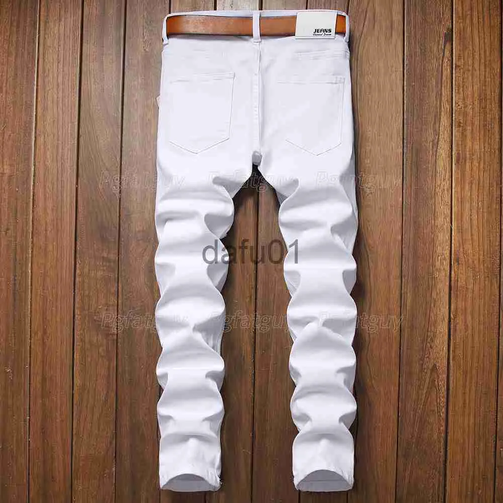 Jeans para hombres Bordado Flor de rosa Estiramiento Jeans para hombres Primavera Otoño Pantalones de mezclilla rasgados blancos y negros para pantalones masculinos Pour Hommes238V x0914