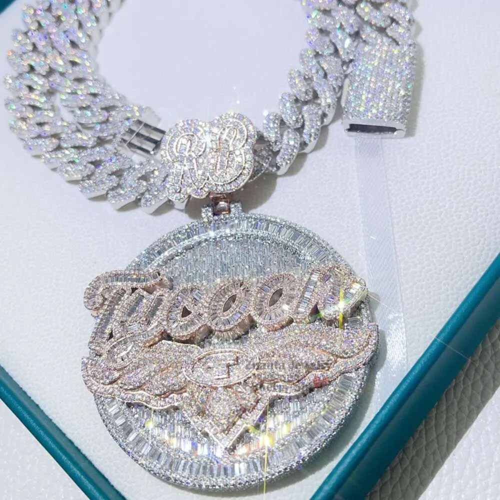 Custom Made VVS Moissanite Diamond Hip Hop Iced Out Pendant Necklace 2.5 Rose Gold Plated Sterling Silver