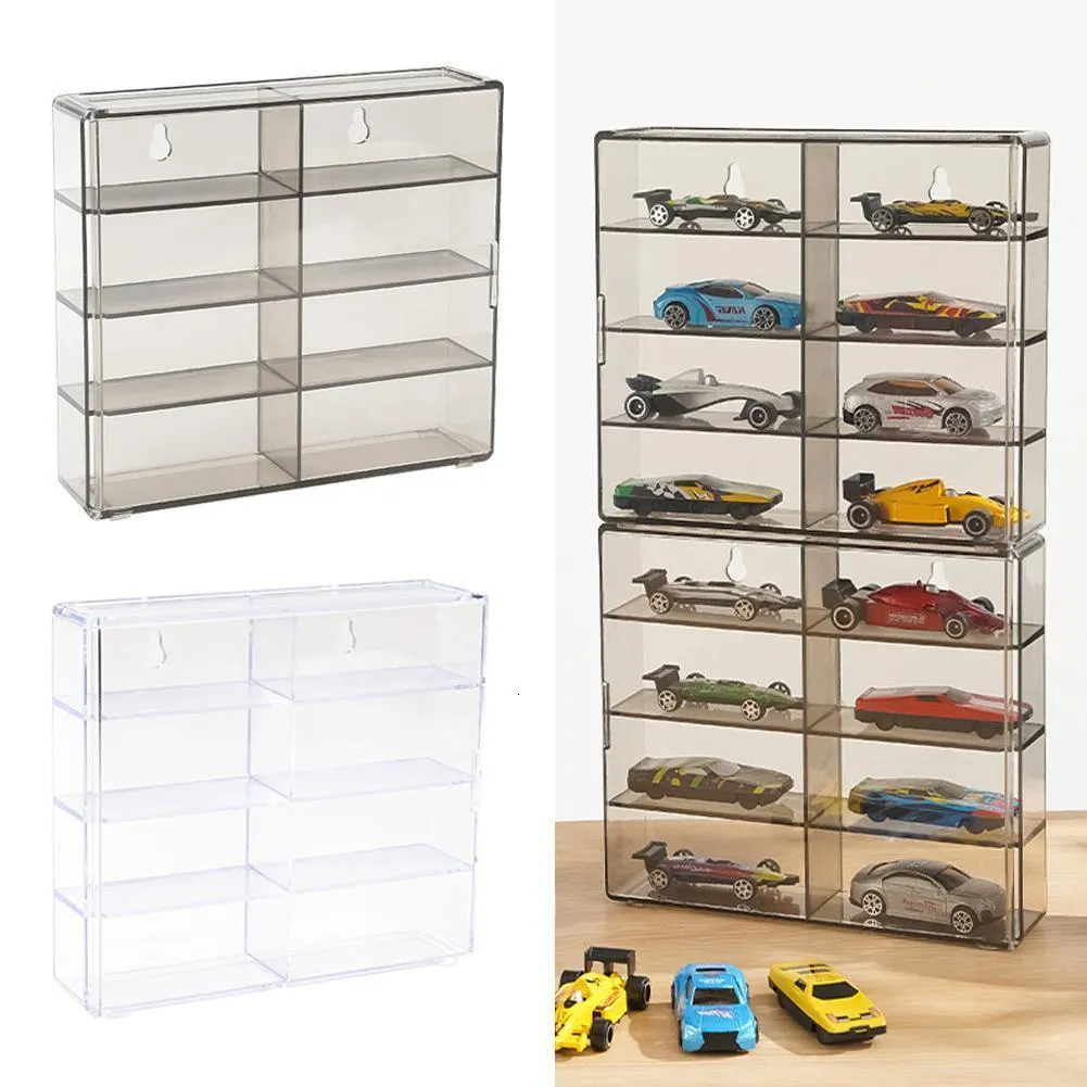 Diecast Model 1 64 For Wheels Display Box Car Toy Cabinet Rack för hjul Lagring Akryl Dammtät A3S3 230912