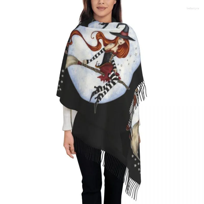 Этническая одежда, модный шарф с кисточками на Хэллоуин, ведьма в лунном свете, женские зимне-осенние теплые шали, женские готические оккультные шарфы
