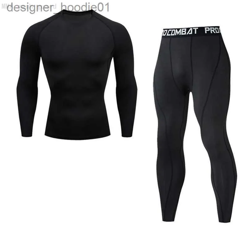 Sous-vêtements thermiques pour hommes Sous-vêtements thermiques pour hommes Hiver Première couche Chemise longue Johns Leggings Sous-vêtements de compression de sport Survêtement noir pour hommes 2 ensembles 211108 L23091