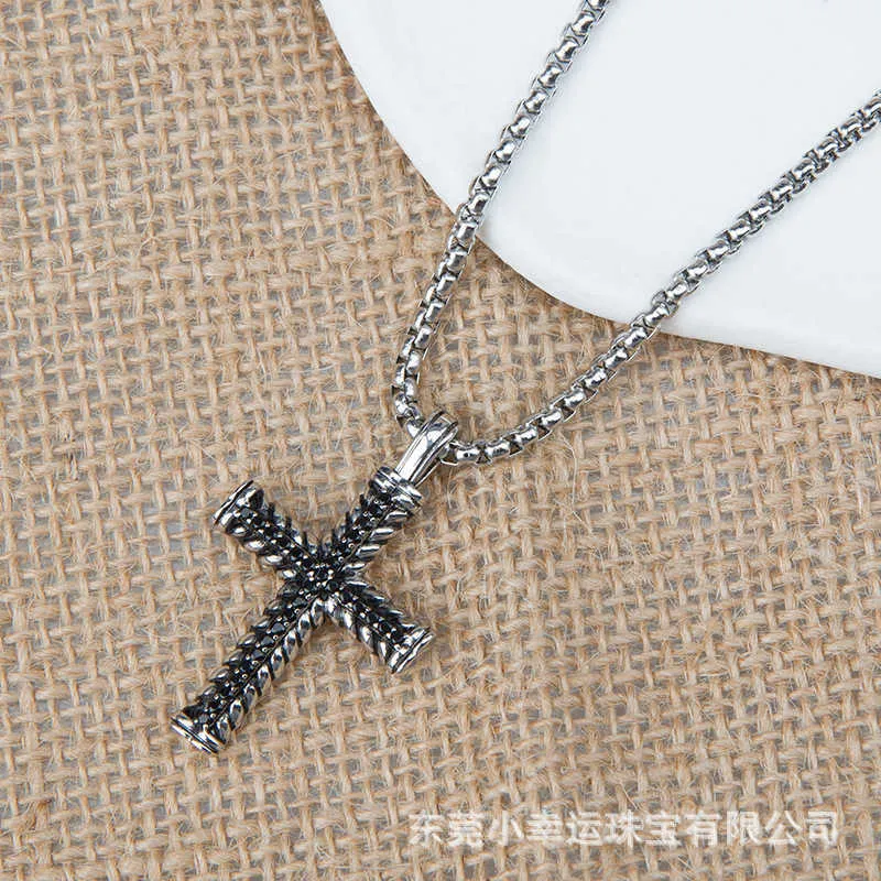 Designer DY Necklace Luxury Top Cross Set Black Broken Diamond Zircon necklace Stainless Steel Chain Double Button Line Pendant Accessories jewelry High quality