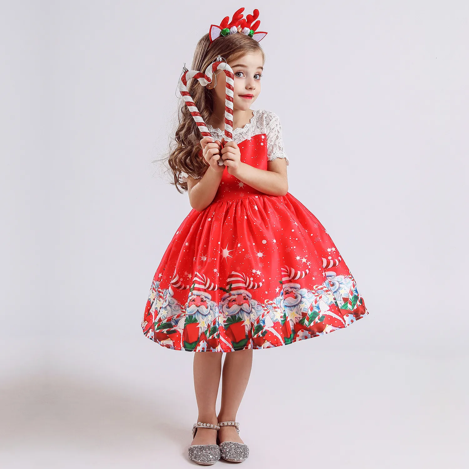 christmas dresses size 4 Girls Christmas Long Sleeve Holiday V-Waist Dress - RED