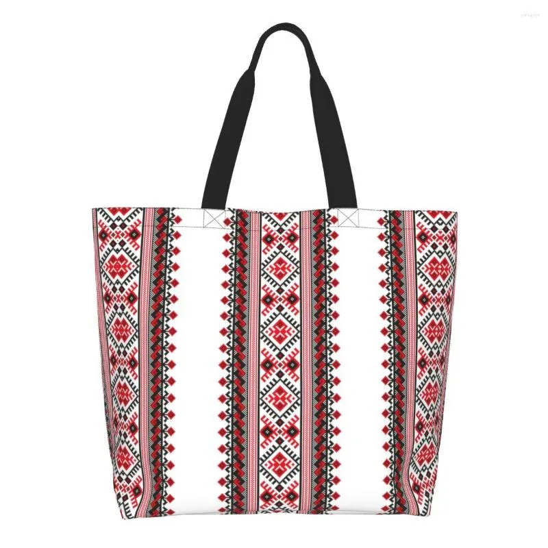 Einkaufstaschen Ukraine Vyshyvanka Stickerei Lebensmittelgeschäft Canvas Shopper Schultertasche Große Kapazität Bohemian Geometrische Handtasche