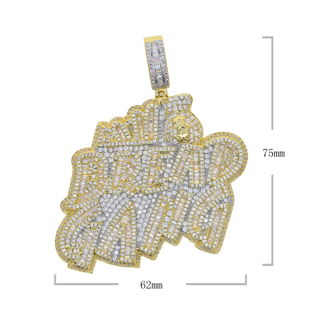 Hip Hop Full Diamond Pendant Letter Bread Gang Pendant Necklace Gold Silver Plated Mens Bling Jewelry