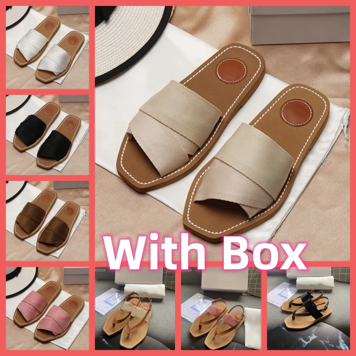 Box Luxury Designer Ladies Sandals Summer Flat Shoes Fashion Beach Women Slippers Letter Drag 35-42