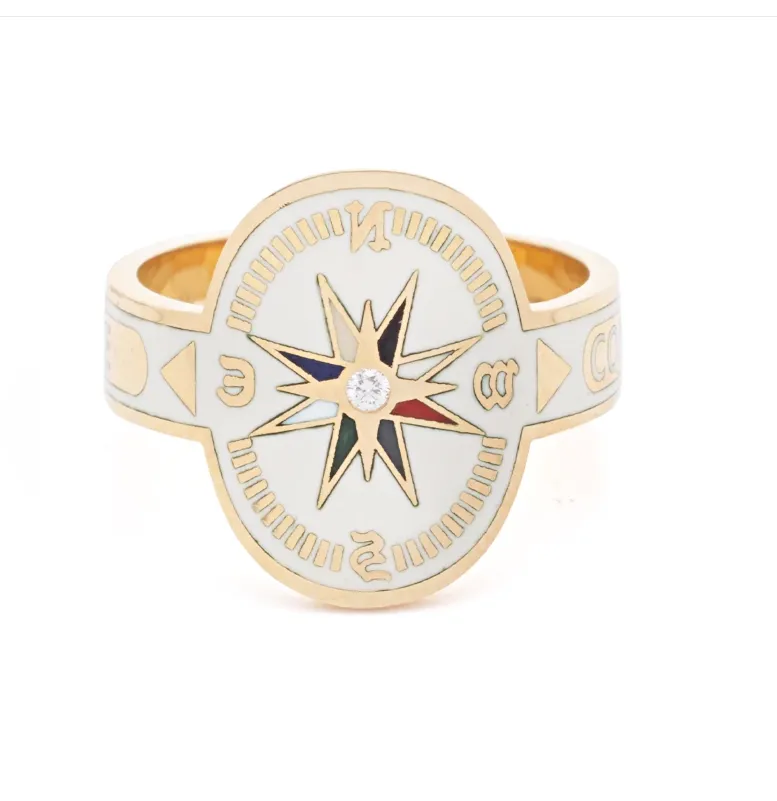 Foundrae Cream Cigar Band Compass gouden emaille ring designer sieraden op maat jelry ontwerper De slang