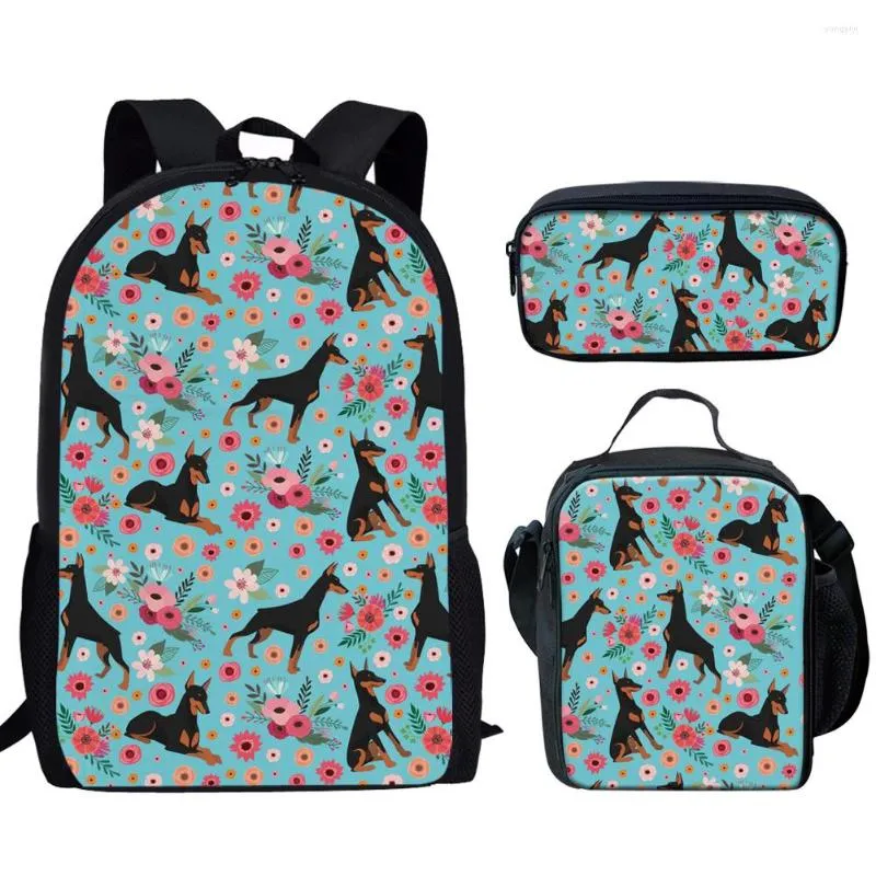 Sacs d'école sac à dos ensemble motif chien fleur étudiants cartable 3 pièces/ensemble enfants sac à dos Mochila Escolar