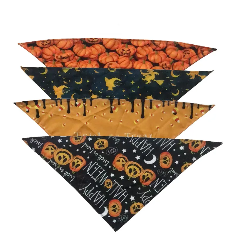 Halloween Dog Bandanas 4 Pack, Pumpkin and Skull Bibs, Triangle Reversible Fall Pet Scarf, Premium Durable Fabric, Adjustable Fit