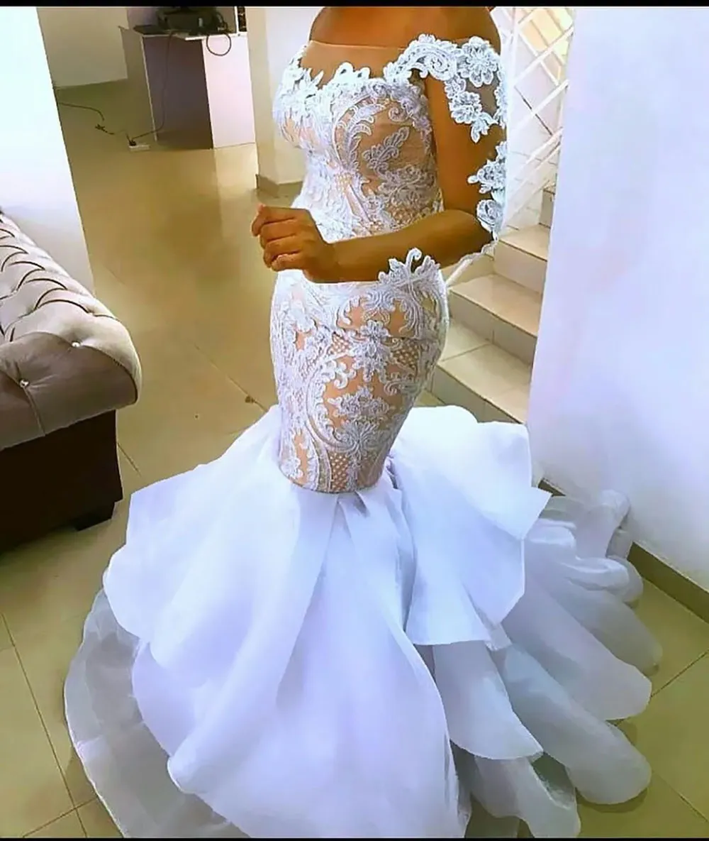 Plus Size Mermaid Wedding Dress with Long Sleeves Lace-up Back Bateau Neckline Organza Applique Floor-Length from Dhgate Mermaid Wedding Dresses - price 150.76 Plus Size Mermaid Wedding Dress with Long Sleeves Lace-up Back Bateau Neckline Organza Applique Floor-Length from Dhgate Mermaid Wedding Dresses - price 150.76