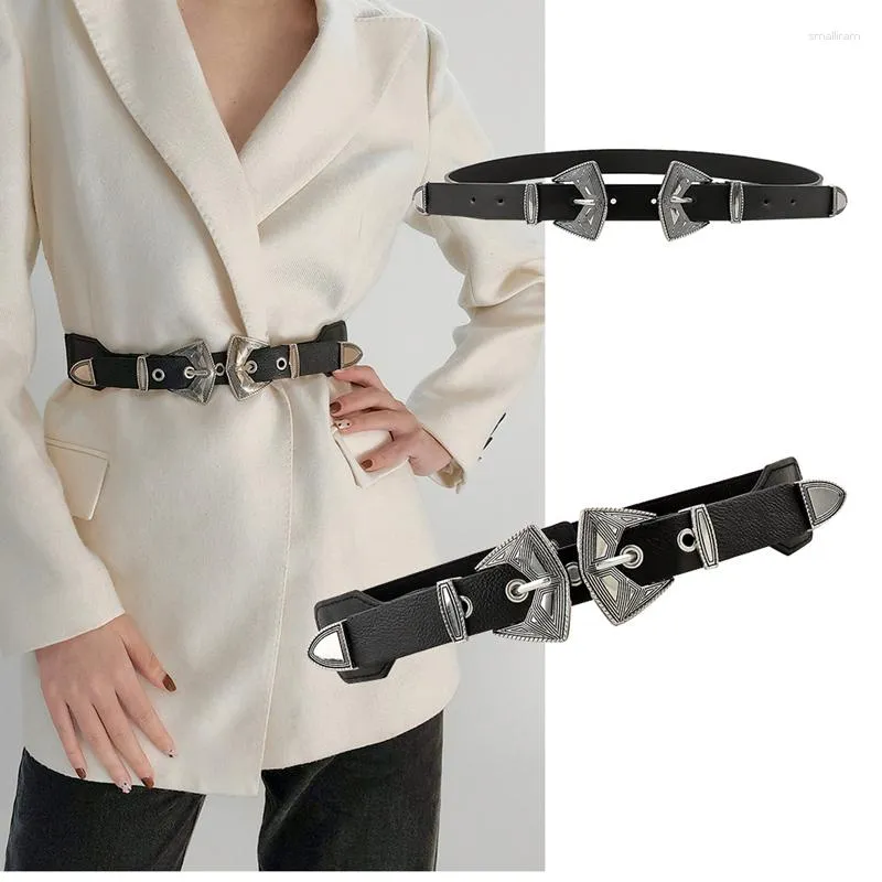 Cinture Donna Cintura retrò a doppio bottone Cintura punk intagliata personalizzata Abito maglione Cappotto di lana Elastico decorativo per