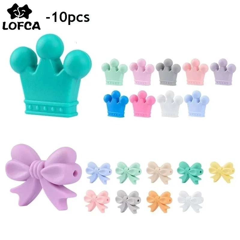 Mordedores Brinquedos LOFCA 10pcslot Silicone Crown Beads BPA Free Silicon Dentição Bebê Mastigar Colar DIY Chupeta Clips Acessório 230914