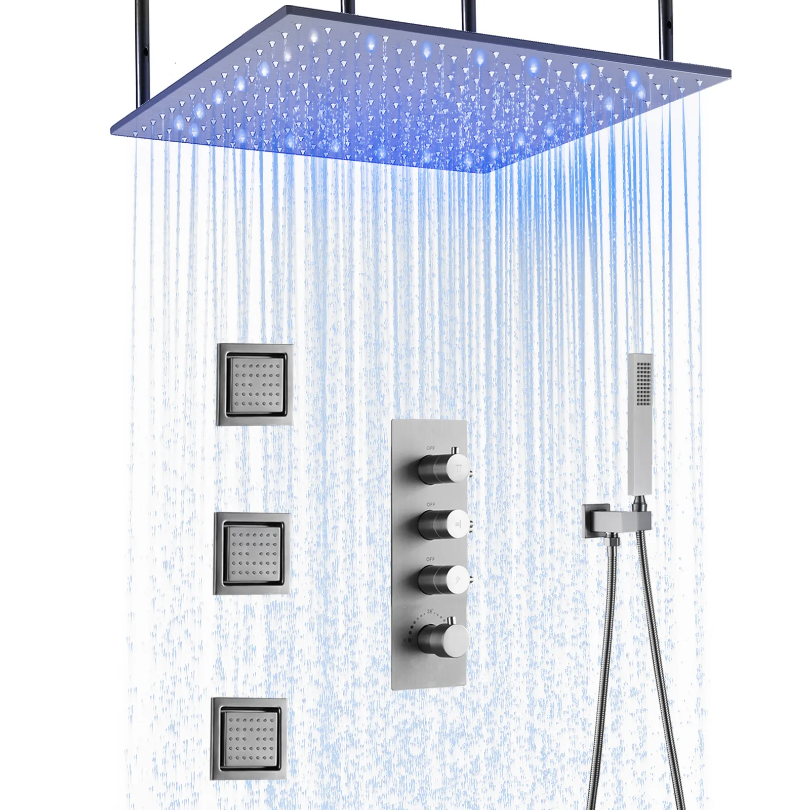 Bathroom European 500*500mm Shower Faucet Concealed 3 Way Shower Mixer Luxurious Wall Mount Ceiling Thermostatic Shower Set