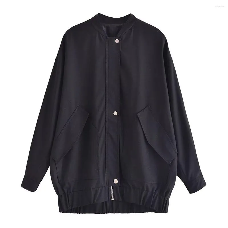 Jaquetas femininas preto longo jaqueta mulheres chique moda oversized bomber high street casaco top roupas femininas 2023