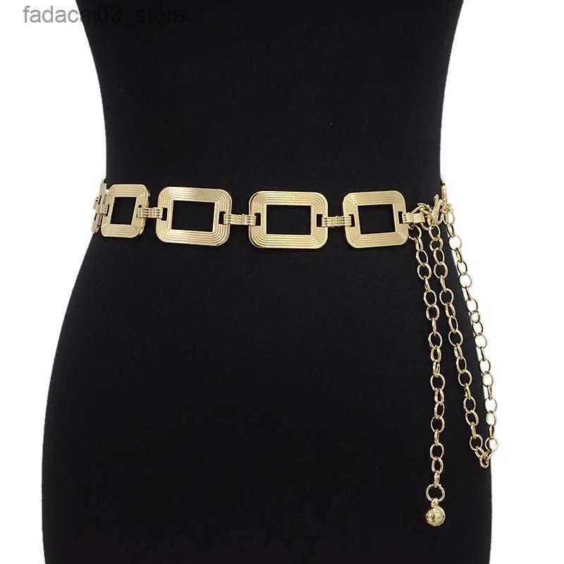 Cintos novo exclusivo ouro prata cinto quadrado moda feminina liga de metal fino retângulo cintos feminino jeans vestido cintura 2023 q230914
