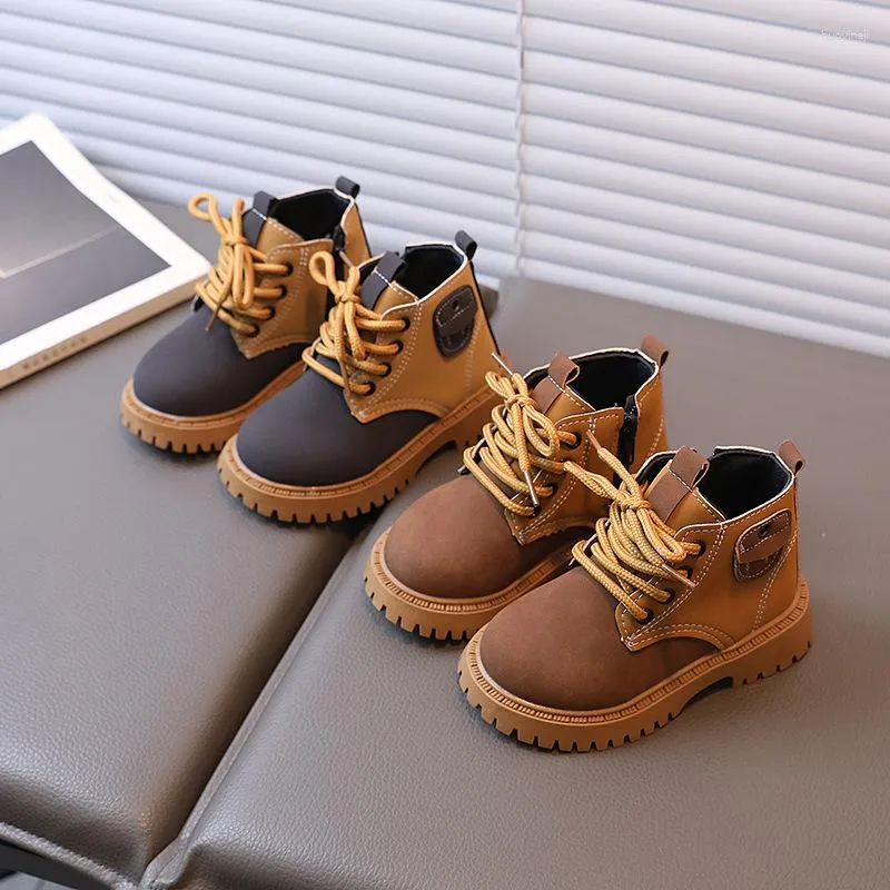 Boots Contrast Color Children Shoes Street Style For Kids Boy Leisure Trendy Lace Up Girls Short Toddler Shoe G08214