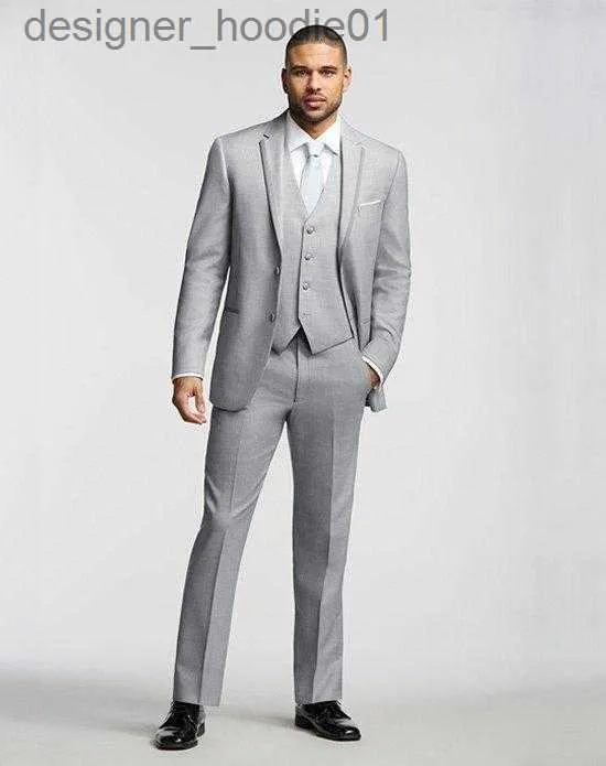 Mäns kostymer blazers ny design två knappar ljusgrå brudgummen tuxedos brudgummen bästa man kostymer mens bröllop blazer kostymer (jacka+byxor+väst+slips) nr 562 l230914