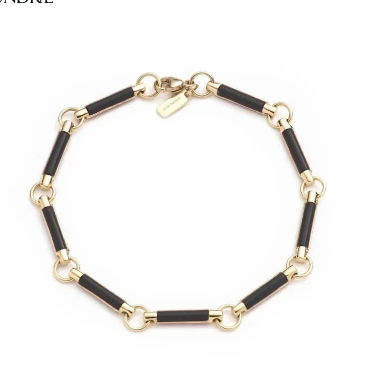 Foundrae Onyx Stone Chain Bracelet Bracelet en or 18 carats et diamants Signe astrologique pour femme bijoux de créateur pendentif personnalisé plaqué 18 carats