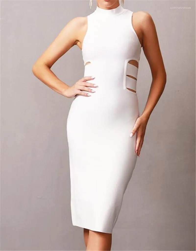 Abiti casual White senza maniche O Neck Women Bandage Dress Sexy HollowCon Vestidos Vestitidos Celebrity Evening Club Wear