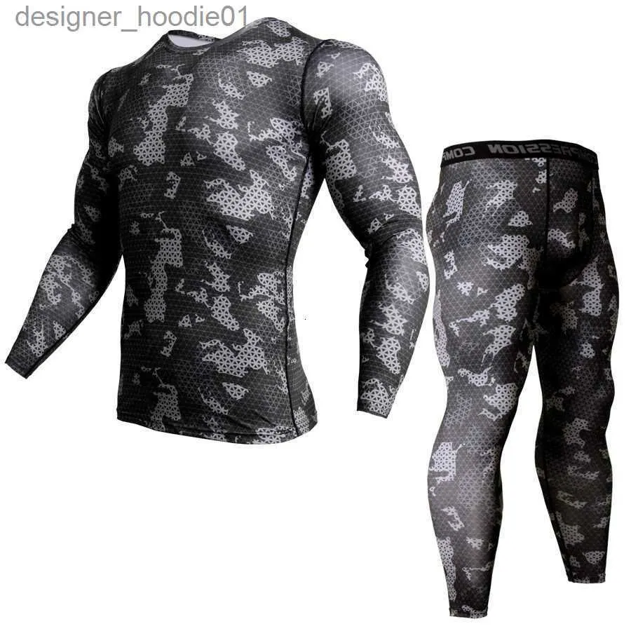 Sous-vêtements thermiques pour hommes Sous-vêtements thermiques pour hommes Compression Sous-vêtements de sport pour hommes MMA rash guard Leggings de fitness pour hommes T-shirt de jogging Séchage rapide Gym Entraînement Sport sui