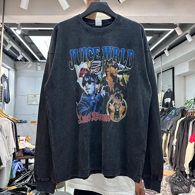 印刷された長袖Tシャツ1ストリートウェアカジュアルルーズルーズ特大のティートップスブラックXL L M