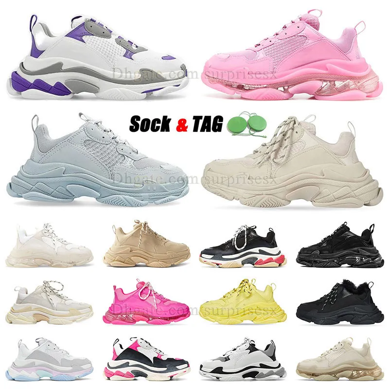 Atacado Top Quality Triple S Sapatos Casuais Hot 2023 Nova Faixa 3 3.0 Mens Mulheres Treinador Vintage Bege Preto e Branco Quente Rosa Inverno Fur Furry Fofo Fuzzy Sneakers