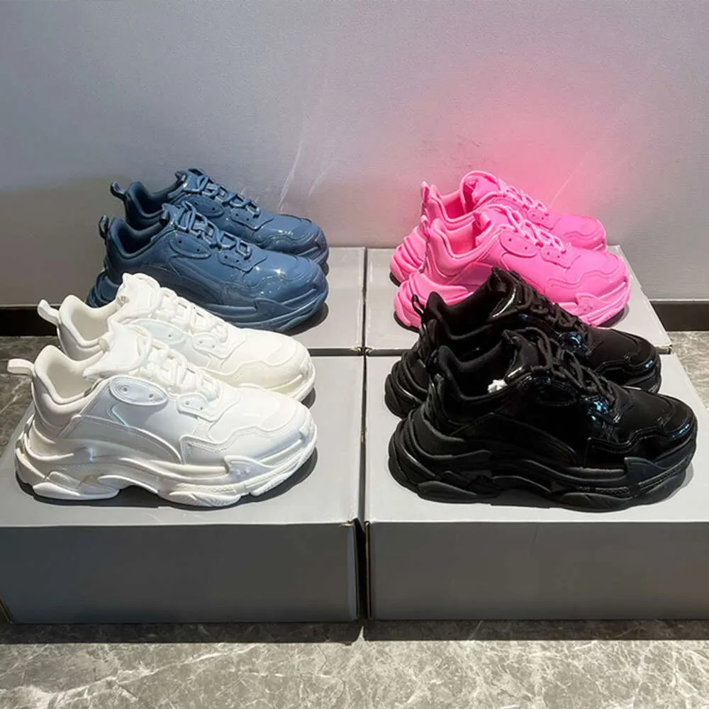 2023 Designer Triple S Sneaker in pelle brillante tinta unita Paris 17FW scarpe da ginnastica per uomo donna scarpe da ginnastica retrò casual papà scarpe NO479