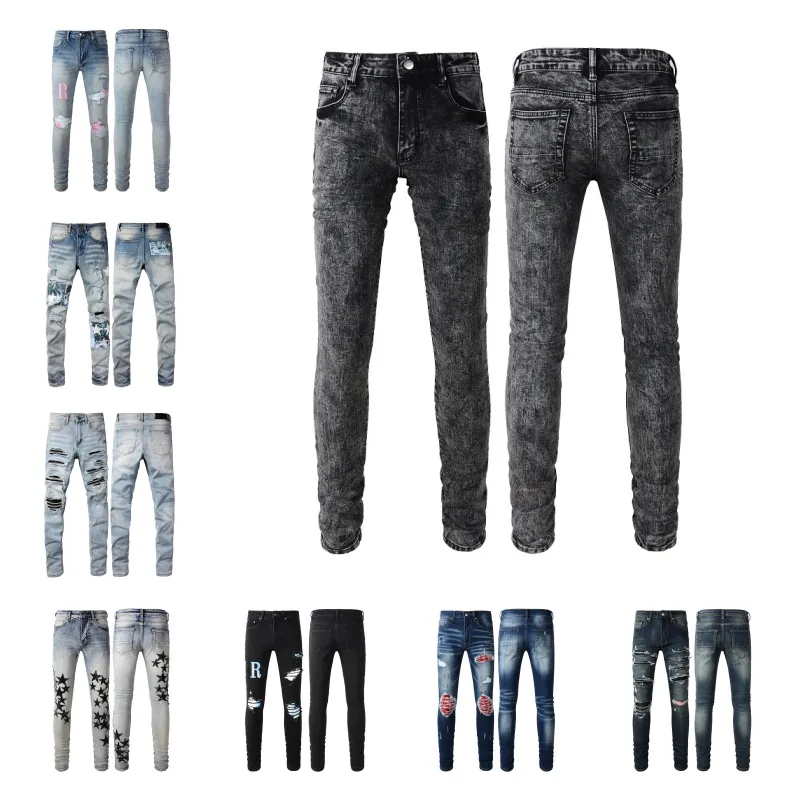 jeans firmati da uomo lettera logo del marchio bianco nero pantaloni revival rock pantaloni da motociclista pantaloni da uomo ricamo foro rotto Taglia 28-40