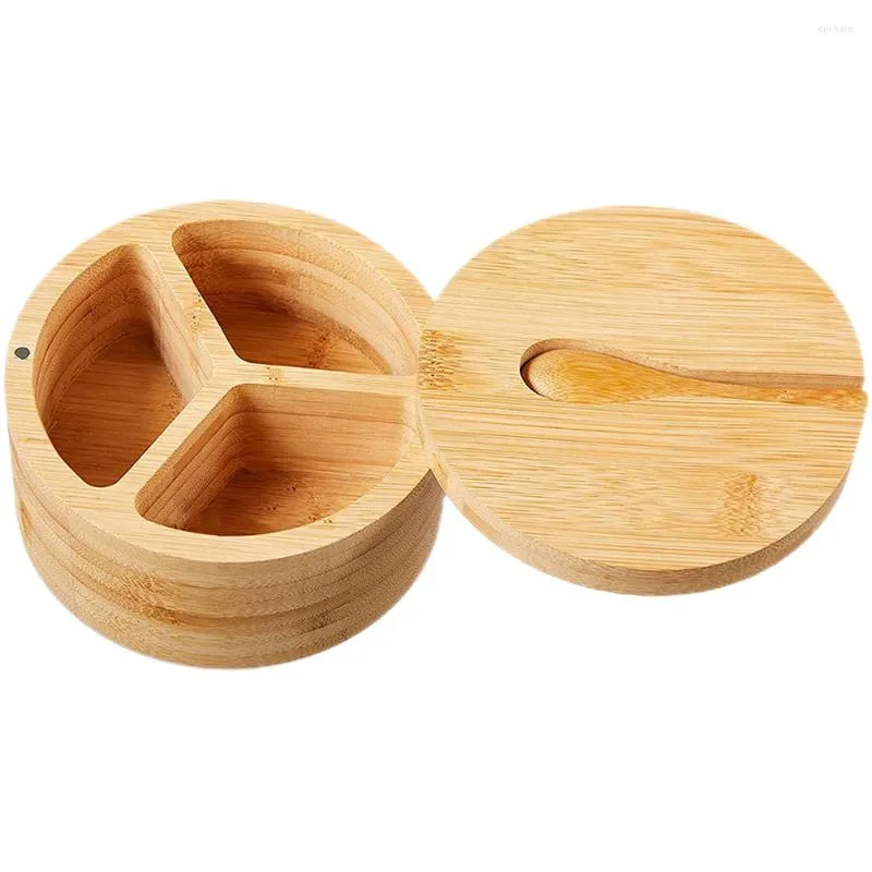 Dinnerware Sets Salt Shaker Multi-grids Holder Seasoning Container Cellar Separated Condiment Bamboo Pepper