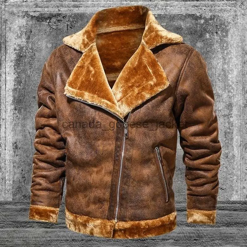 Fourrure pour hommes fausse fourrure hiver veste en daim hommes mode Vintage manteaux de fourrure revers hommes Plus velours Biker cuir extérieur Bomber vêtements d'extérieur 201104L230914