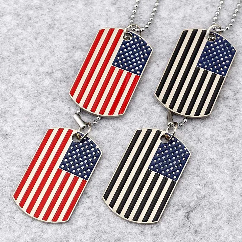 Tide Marque Drapeau National Américain Carte Militaire Double Armée USA Dog Tag Pendentif Collier Hip Hop Hommes Femmes En Acier Inoxydable 316L Punk Bijoux