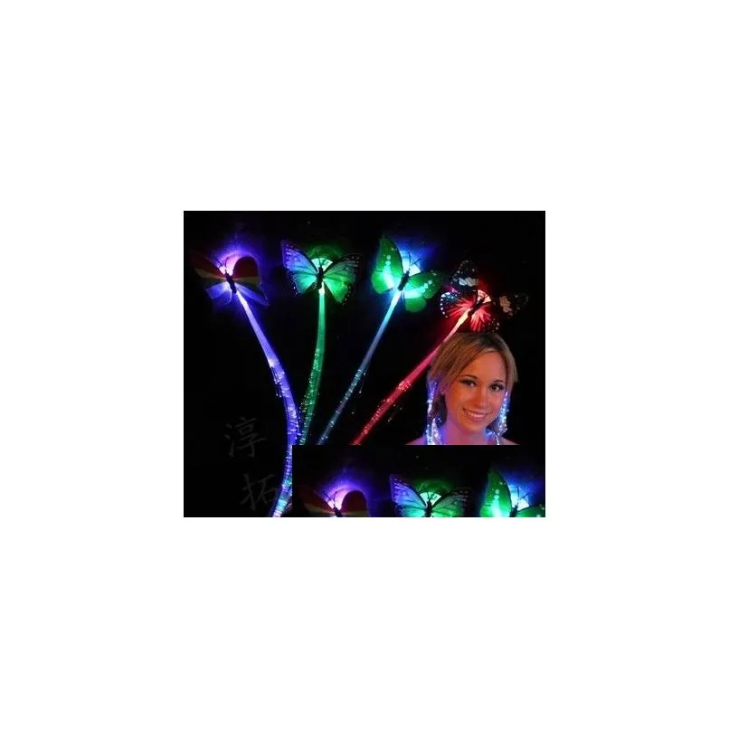 Hair Clips Barrettes Flash Braid Clip With Butterfly Colorf Luminous Fiber Optic Silk Wholesale Led Lights Hairpin Bar Drop Delivery J Dhtfl