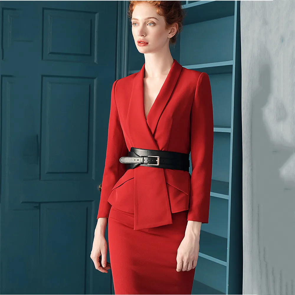 2 피스 드레스 고품질 사무실 레이디 스커트 슈트 여성 2024 우아한 패션 디자인 슬림 비즈니스 복장 세련된 착용 바지 230914