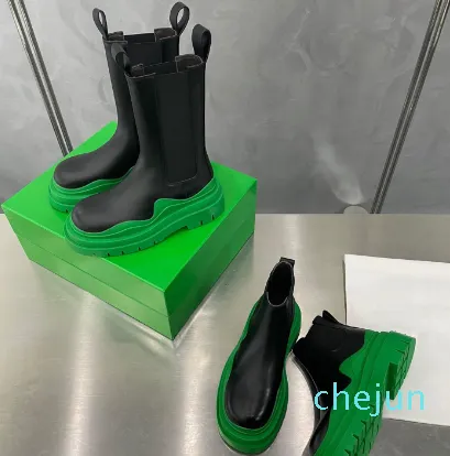 Bottes en cuir à plateforme pour femmes, mode, antidérapantes, ondulées, semelle extérieure en caoutchouc vert, sangle élastique, confort exquis