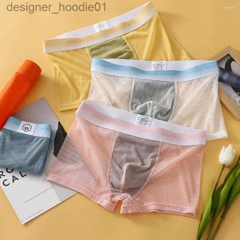 Mutande Mutande Comode Intimo da uomo Slip boxer sottili Seta di ghiaccio Pantaloncini trasparenti Mutandine Custodia da uomo Morbido Abbigliamento da spiaggia L230915