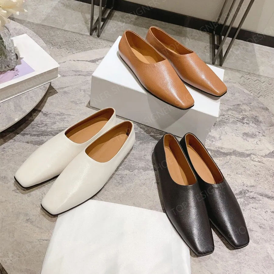 The Row Mocasines planos simples de cuero cuadrado Zapatos de vestir informales planos Zapatos de diseñador Calzado de fábrica para mujer