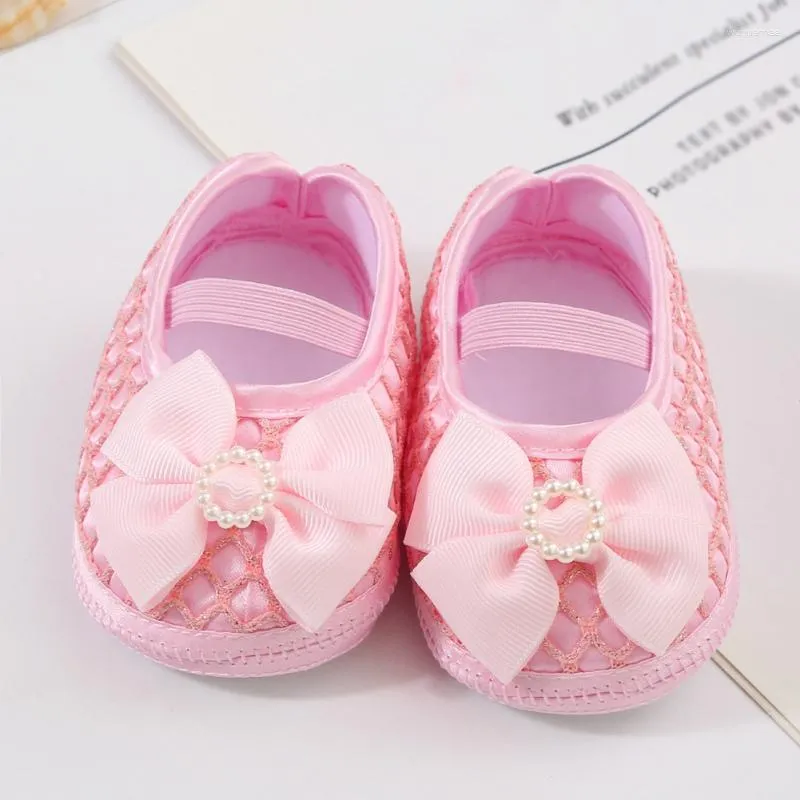 Primeiros caminhantes Doce Princesa Sapatos para 0-12 Meses Criança Meninas com Imitação Pérolas e Fita Bow-tie Outono Bebê