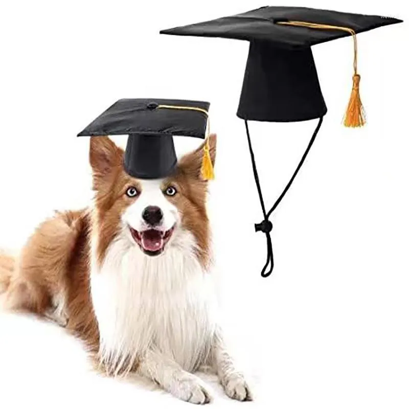 Abbigliamento per cani Cappellini da laurea per animali domestici Cappello nero da laureato con nappa gialla per cani Costume Cucciolo Gatto Accessori per le vacanze