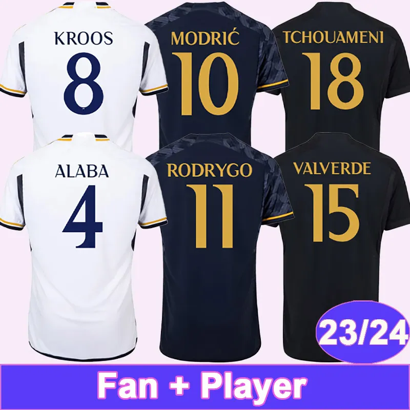 23 24 24 Realu Madryt Camavinga Modric Mens Fani i gracz Tchouameni Alaba Kroos Valverde Home Away Away Football