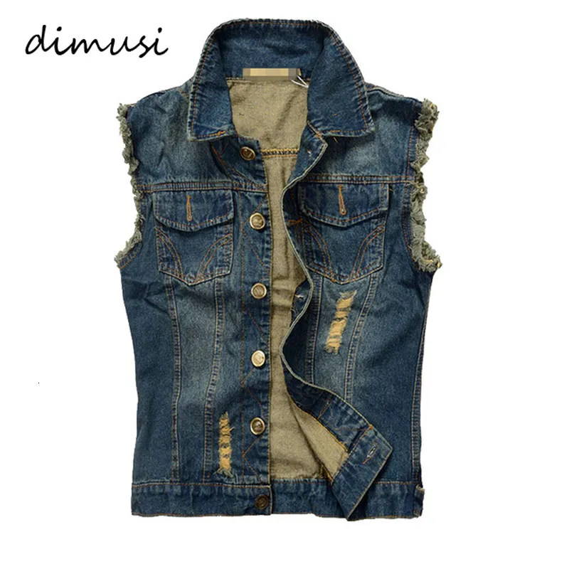 DIMUSI Zomer Gescheurde Heren Denim Vest Mannelijke Tank Top Gewassen jeans vest Man Cowboy Merk Hip Hop Mouwloze Jas 6XL YA564 230914